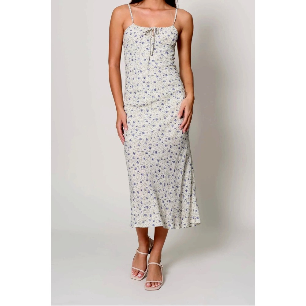 Gab & Kate Floral Mirage Slip Midi Dress Ivory Blue D12131-CP425 Womens Small